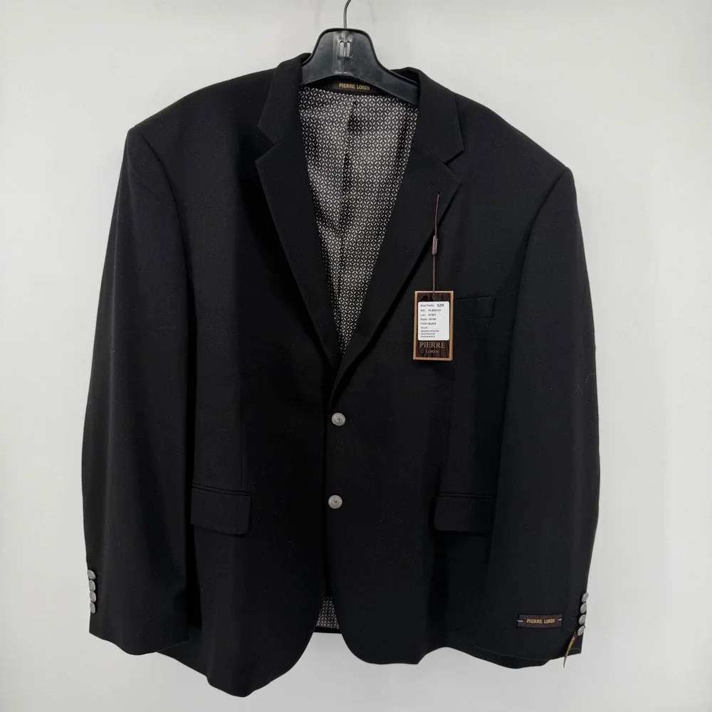 Pierre Loren Suit Jacket Mens 52R‎ Black George 2B Classic Fit Blazer J6194 NEW